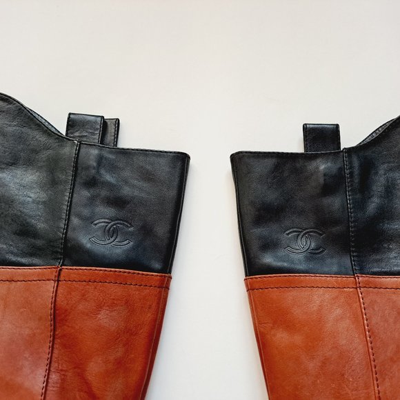 Chanel Brown Black Leather Boots Size 36.5 - Picture 7 of 16